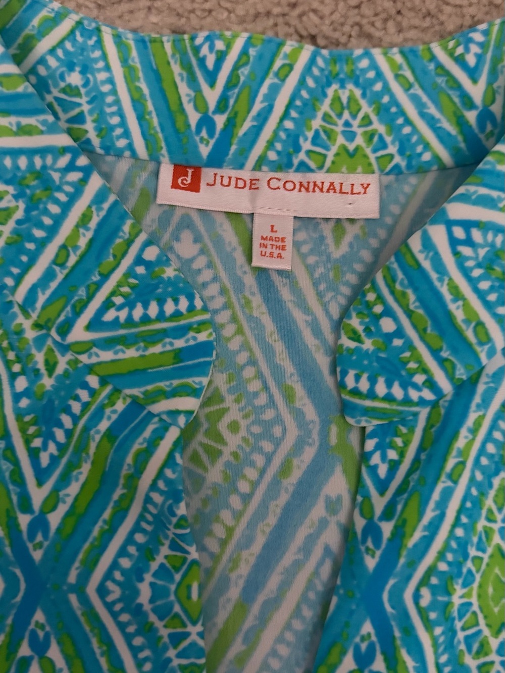 $158 Jude Connolly Keira Sleeveless Tunic Sz L Painted Diamond Turquoise & Lime